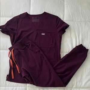 Figs Women's Deep Purple Scrub Set with Orange Accents